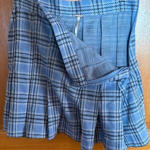 Free People Blue and Gray Plaid Skater Skirt